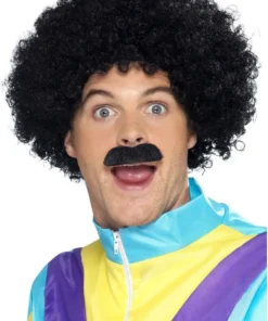 Smiffys Scouser Set Black Curly Wig And Tache