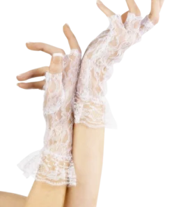 Smiffys White Short Lace Fingerless Gloves