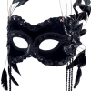 Black Velvet Facepiece With Feathers