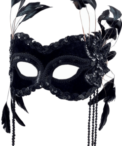 Black Velvet Facepiece With Feathers