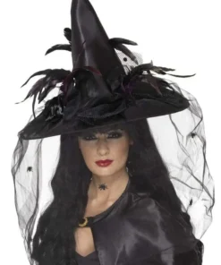 Smiffys Black Spell Caster Hat With Veil