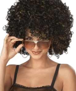 Adult Black And Gold Disco Glitter Wig