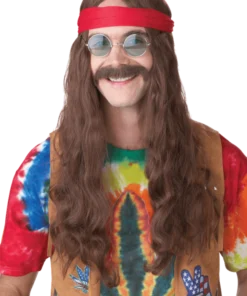Brown Hippie Man Wig And Moustache