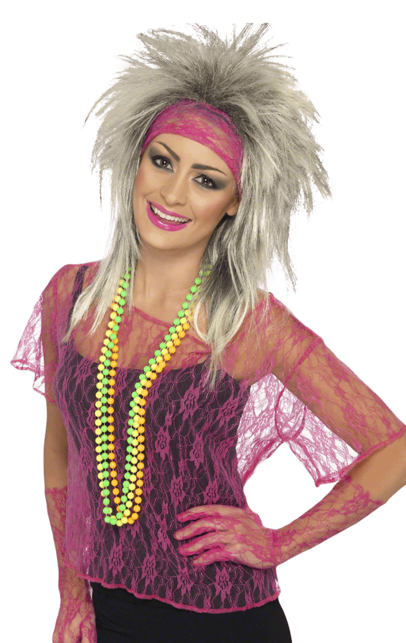 Smiffys Pink 80s Retro Lace Set 1 Smiffys Pink 80s Retro Lace Set