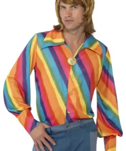 Smiffys Mens 1970s Rainbow Colour Shirt