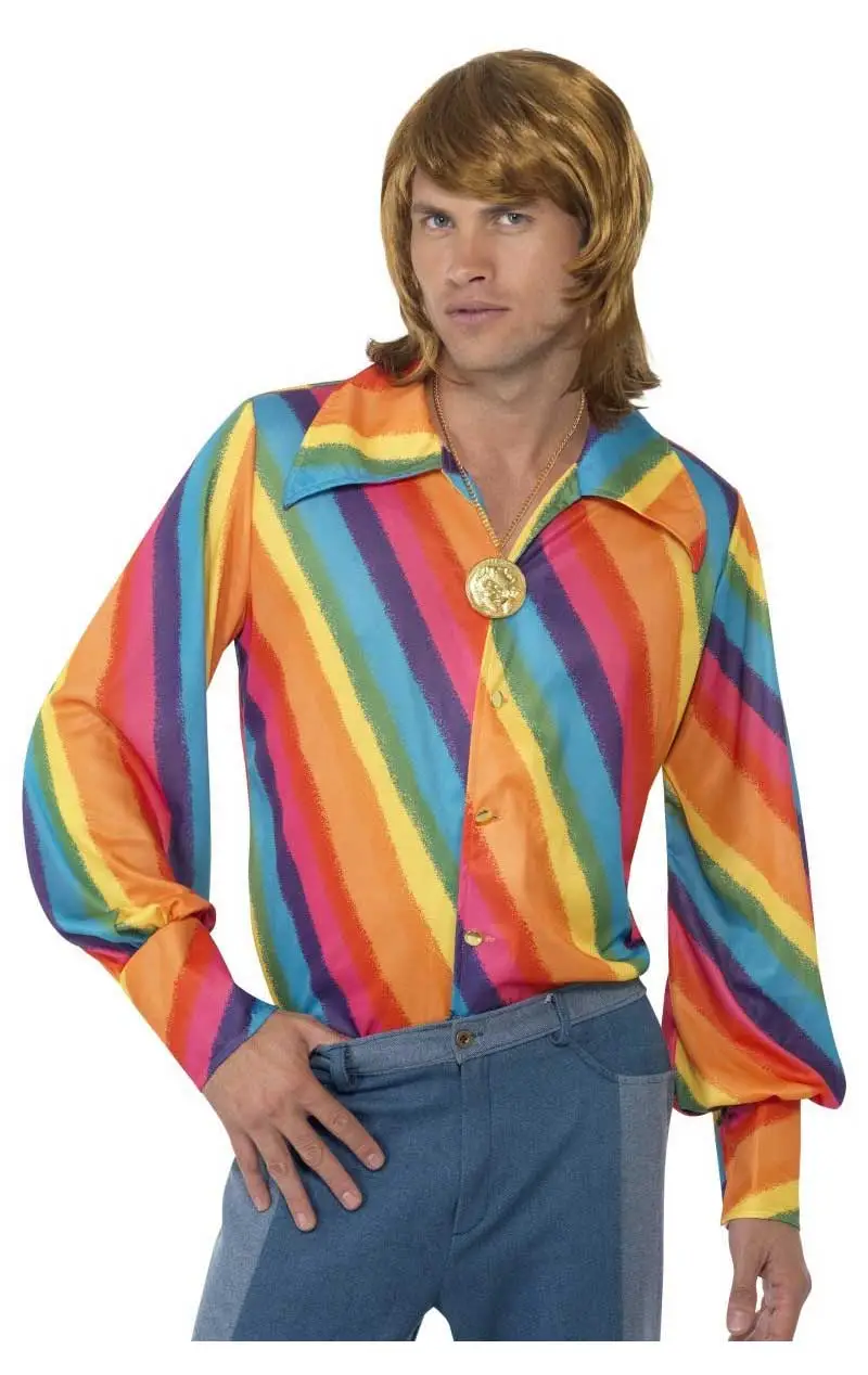 Smiffys Mens 1970s Rainbow Colour Shirt 1 Smiffys Mens 1970s Rainbow Colour Shirt