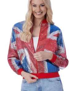 GENERIC Womens Union Jack Sequin Bomber Jacket
