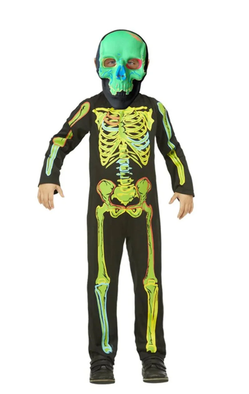 GENERIC Boys Neon Skeleton Glow In The Dark Costume 2 GENERIC Boys Neon Skeleton Glow In The Dark Costume - Image 2