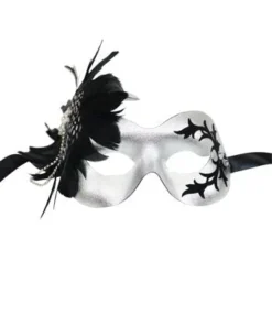 GENERIC Silver Masquerade Facepiece With Black Feather