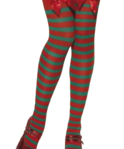 Smiffys Stripy Elf Thigh High Stockings